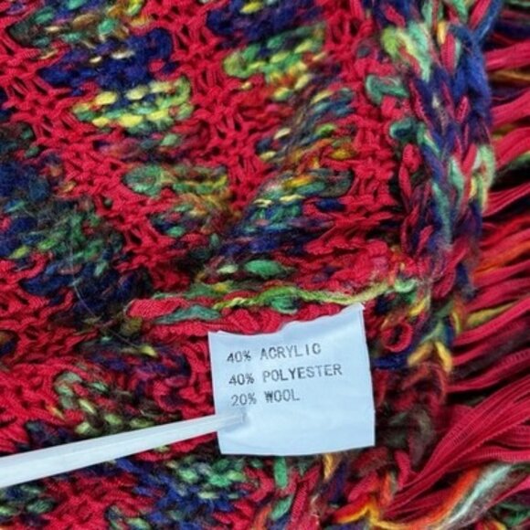 Red Rainbow Fringe Cropped Cardigan Sweater Womens Medium Boho Hippie - Picture 7 of 11